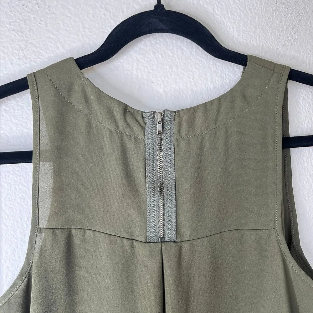 Pink Rose Sleeveless Women’s Blouse Tank Top Army Green Size Small #505 - Picture 5 of 12